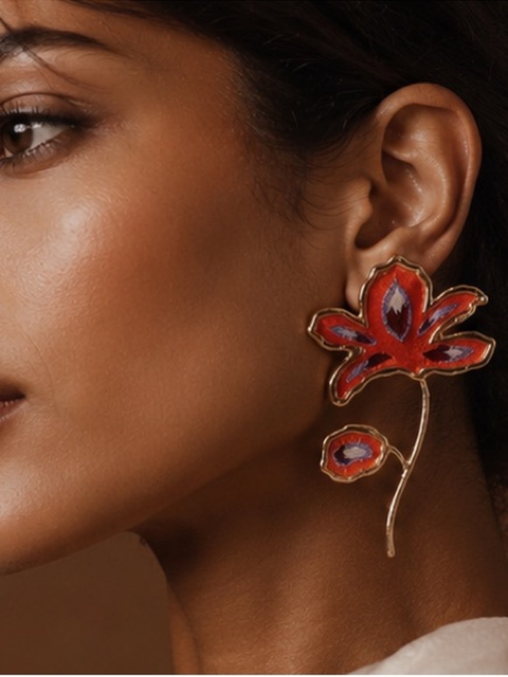 Crimson Orchid Bloom Sculptural Earrings